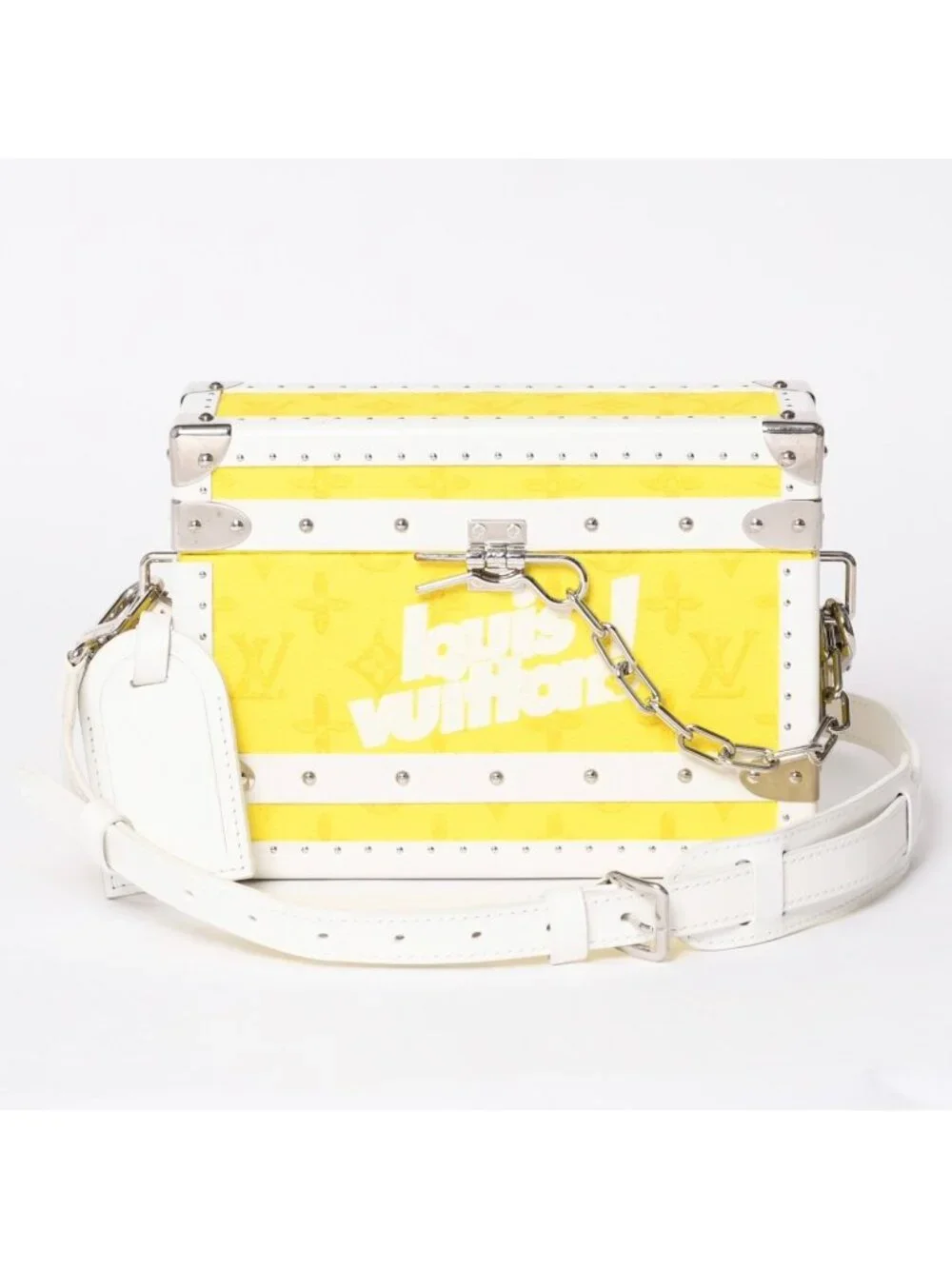 Louis Vuitton Monogram Virgil Abloh Logo Clutch Box Trunk Yellow